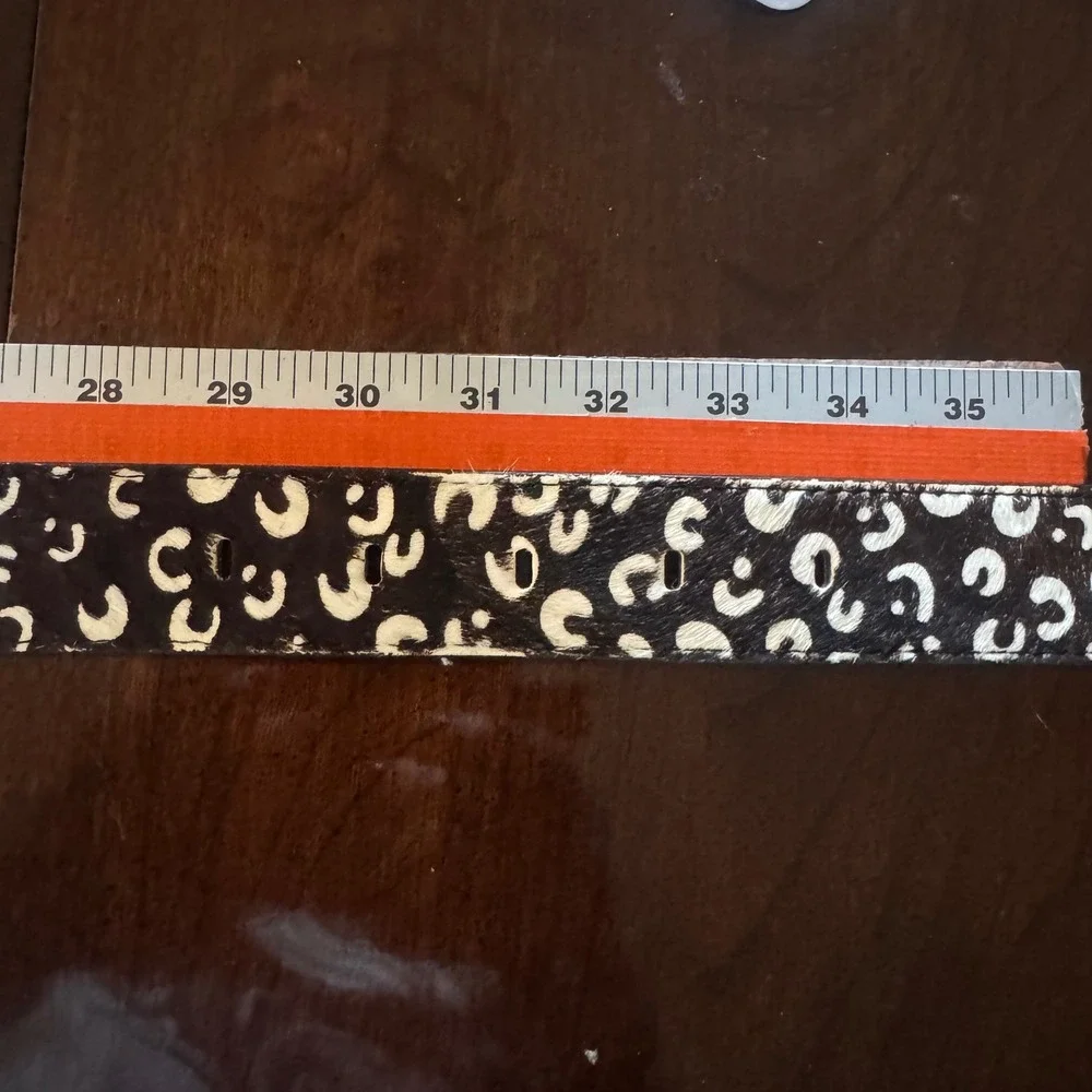 Vintage Women Animal Print Hair Calf Leather Belt Black White Leopard Small